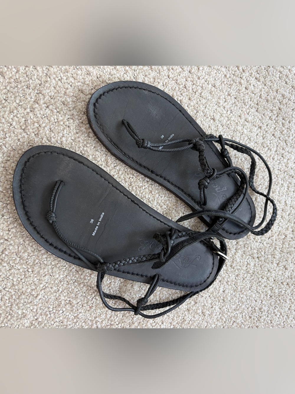 Free People Black Braided Lace-Up Sandals